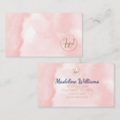 Monogram Gold Pink Waterverf Persoonlijk Visitekaartje (Voorkant / Achterkant)