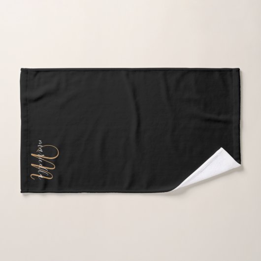 Monogram Gold Script Name Black Bad Handdoek (Handdoek)