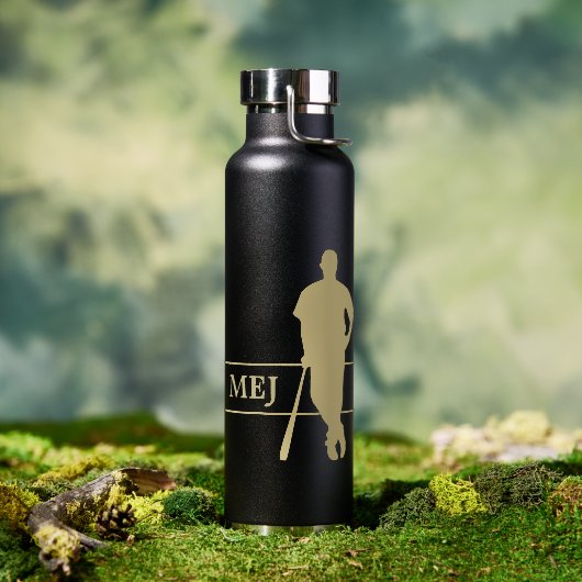 Monogram Gold Silhouette Baseball Player Waterfles (Buiten)