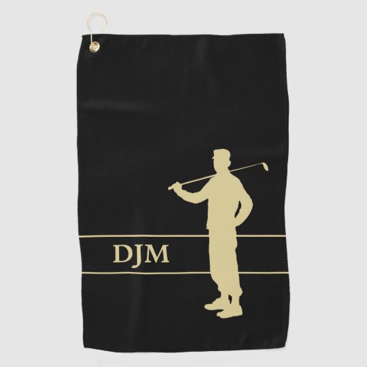 Monogram Gold Silhouette Golfer Golfhanddoek (Voorkant)