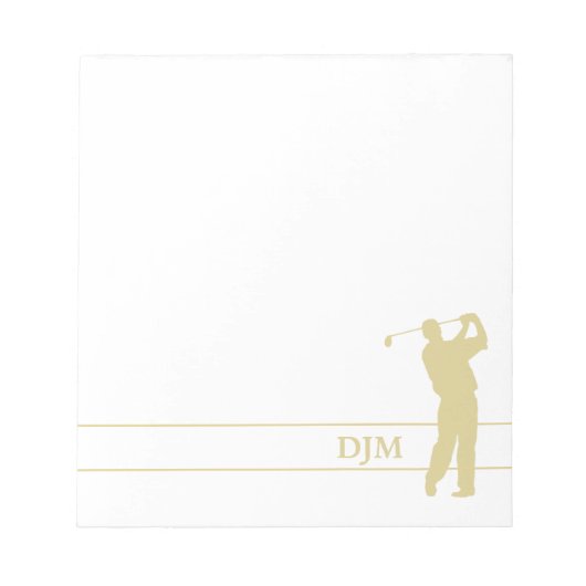 Monogram Gold Silhouette Golfer Notitieblok (Voorkant)