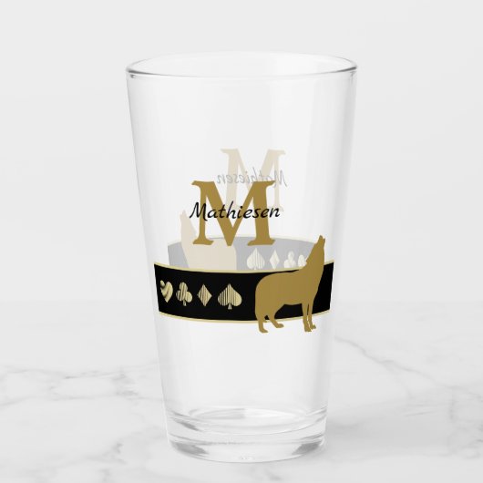 Monogram Gold Silhouette Howling Wolf Glas (Voorkant)