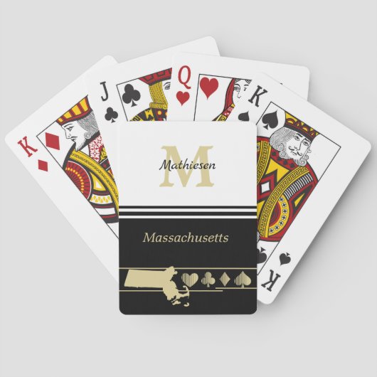 Monogram Gold Silhouette Massachusetts Pokerkaarten (Achterkant)