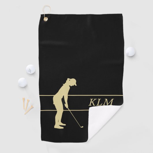 Monogram Gold Silhouette Woman Golfer Golfhanddoek (Insitu)