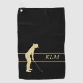 Monogram Gold Silhouette Woman Golfer Golfhanddoek (Voorkant)