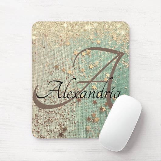 Monogram Gold Stars op Zee Green Muismat (Met muis)