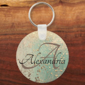 Monogram Gold Stars op Zee Green Sleutelhanger (Voorkant)