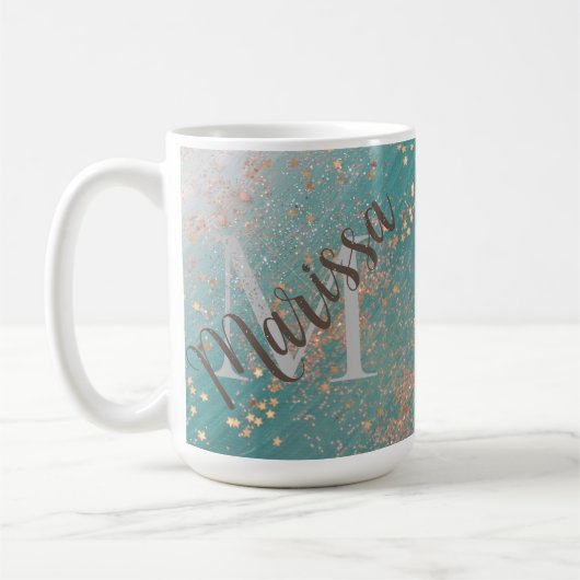 Monogram Gold Stars over Blauwgroen koffie-Mok Koffiemok (Links)