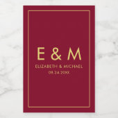 Monogram Gold Text Save the Date Burgundy Red Wijn Etiket (Enkel label)