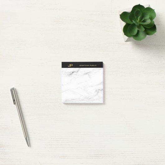 Monogram Gold Text White Marble Elegant Sjabloon Post-it® Notes (Kantoor)