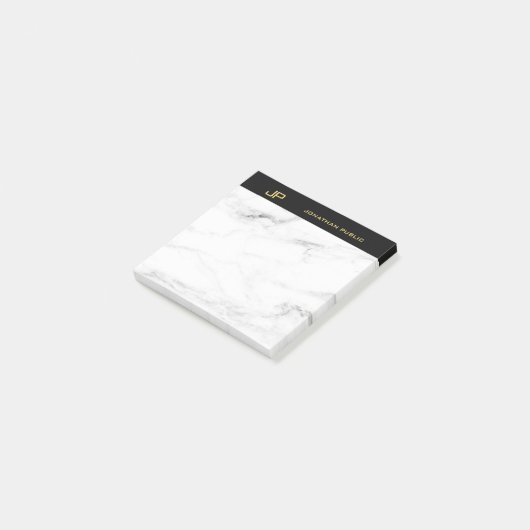 Monogram Gold Text White Marble Elegant Sjabloon Post-it® Notes (Schuin)