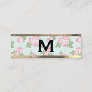 Monogram Gold Trim   Rozen en Polka Dots Mini Visitekaartje