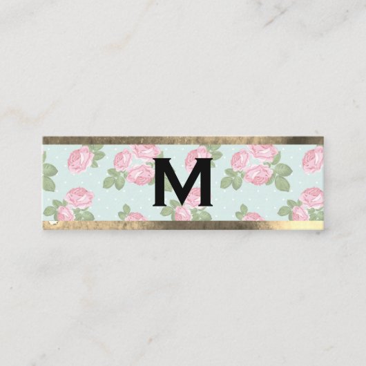 Monogram Gold Trim | Rozen en Polka Dots Mini Visitekaartje (Voorkant)