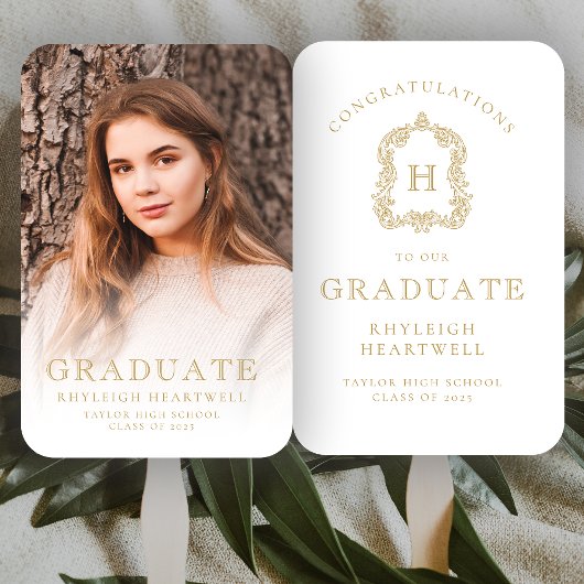 Monogram Gold White Photo Afstuderen Handwaaier