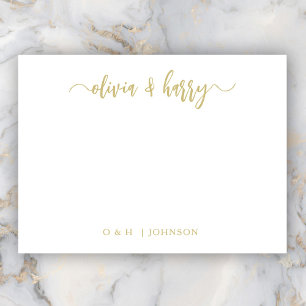 Monogram Gold White Wedding Note Kaart Notitiekaartje