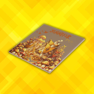 Monogram Golden Cottage Core op Bruin Tegeltje