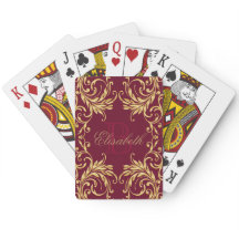Monogram Golden Damask op Dark Red