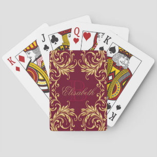 Monogram Golden Damask op Dark Red Speelkaarten