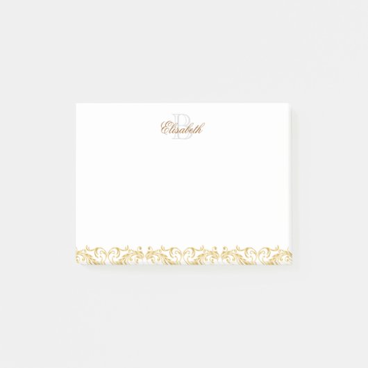 Monogram Golden Damask Post-it® Notes (Voorkant)