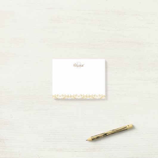 Monogram Golden Damask Post-it® Notes (Op bureau)