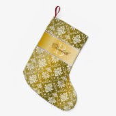 Monogram Golden/Gele Damask Kleine Kerstsok (Voorkant (Hangend))