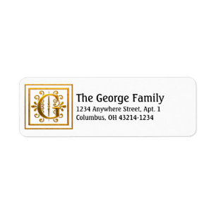 Monogram Golden Letter G Elegant Adresetiketten Etiket