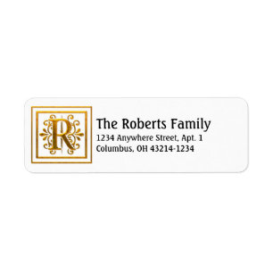 Monogram Golden Letter R Elegant Adresetiketten Etiket
