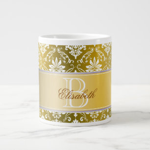 Monogram Golden Yellow en White Damask Jumbo Beker
