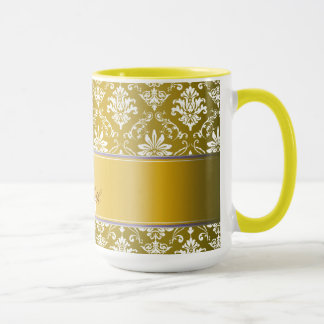 Monogram Golden Yellow en White Damask Mok