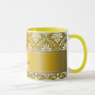Monogram Golden Yellow en White Damask Mok