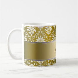 Monogram Golden Yellow en White Damask Mok