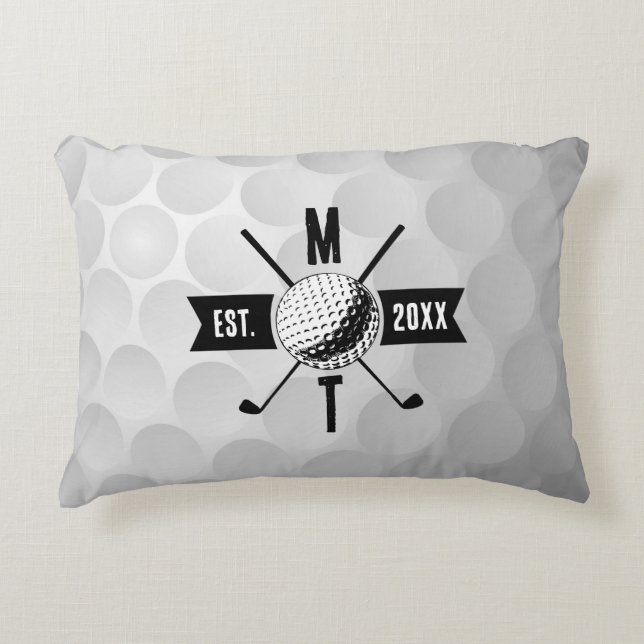Monogram Golf Ball Texture & Club Initiaal Accent Kussen (Voorkant)