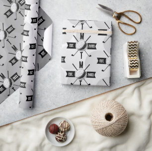 Monogram Golf Ball Texture & Club Initiaal Cadeaupapier