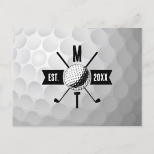 Monogram Golf Ball Texture & Club Initiaal Feestdagenkaart