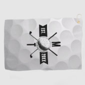 Monogram Golf Ball Texture & Club Initiaal Golfhanddoek (Horizontaal)