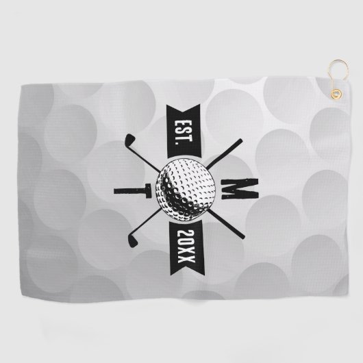 Monogram Golf Ball Texture & Club Initiaal Golfhanddoek (Horizontaal)