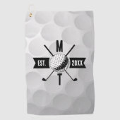 Monogram Golf Ball Texture & Club Initiaal Golfhanddoek (Voorkant)