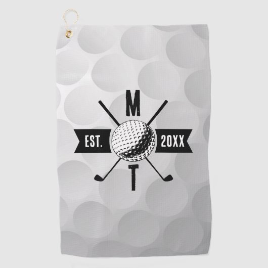 Monogram Golf Ball Texture & Club Initiaal Golfhanddoek (Voorkant)