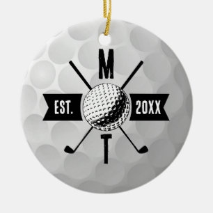 Monogram Golf Ball Texture & Club Initiaal Keramisch Ornament
