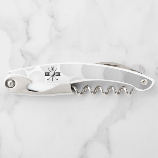 Monogram Golf Ball Texture & Club Initiaal Kurkentrekker (Voorkant)