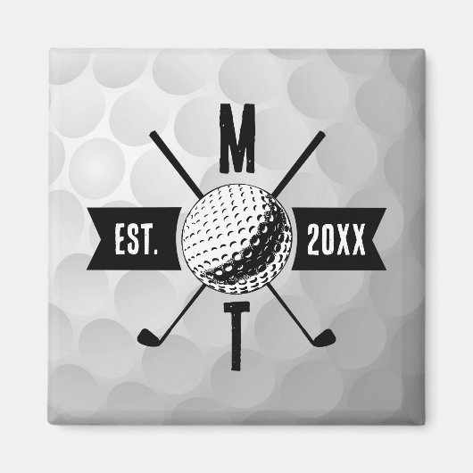 Monogram Golf Ball Texture & Club Initiaal Magneet (Voorkant)