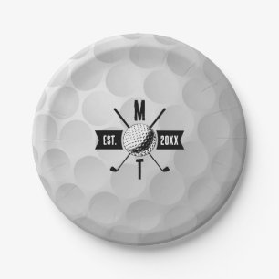 Monogram Golf Ball Texture & Club Initiaal Papieren Bordje
