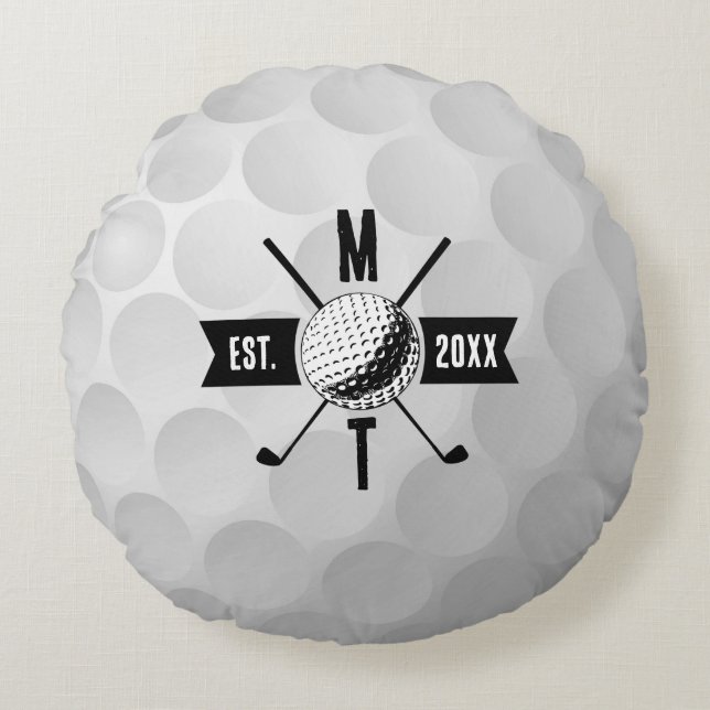 Monogram Golf Ball Texture & Club Initiaal Rond Kussen (Voorkant)