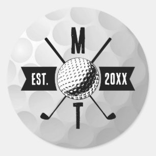 Monogram Golf Ball Texture & Club Initiaal Ronde Sticker