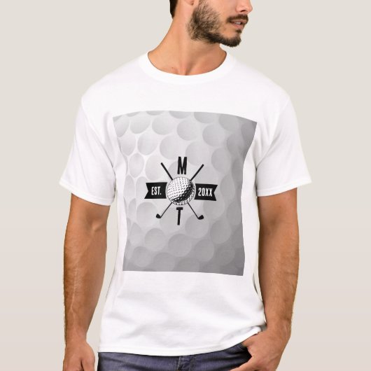 Monogram Golf Ball Texture & Club Initiaal T-shirt (Voorkant)