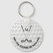 Monogram golfen gekruiste clubs aangepaste tekst sleutelhanger (Voorkant)