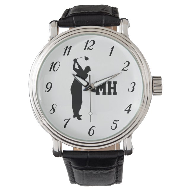 Monogram Golfer Black Golf Elegant Modern Horloge (Voorkant)