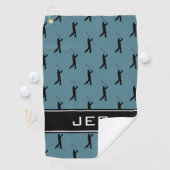 Monogram Golfer Initialen Black Pattern Turquoise Golfhanddoek (Insitu)