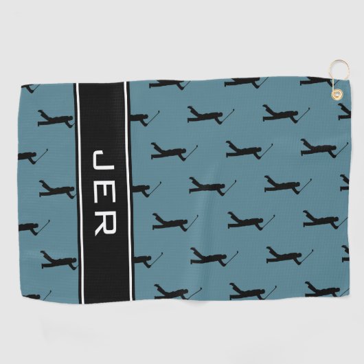 Monogram Golfer Initialen Black Pattern Turquoise Golfhanddoek (Horizontaal)