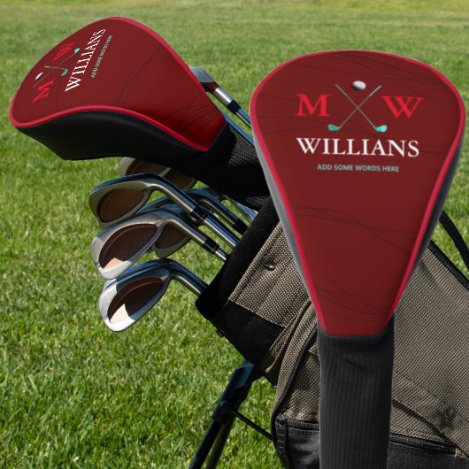 Monogram (golfer naam & initialen) donkerrood golfheadcover